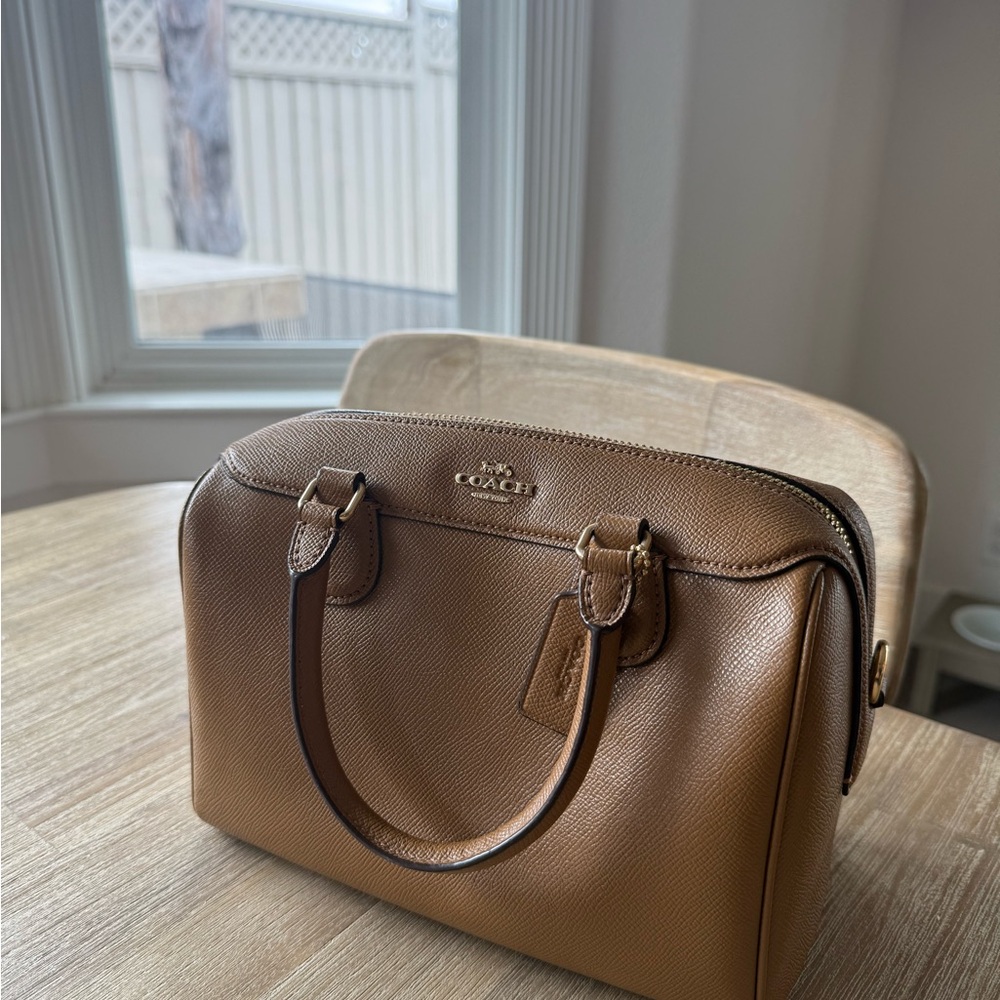 Cognac Coach Top Handle Bag with adjustable strap
